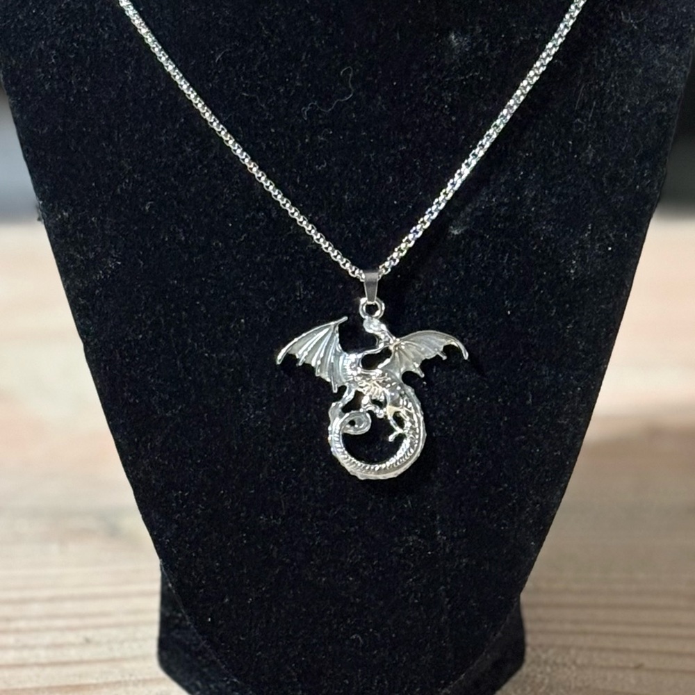 Mystical Stainless Steel Dragon Pendant Necklace